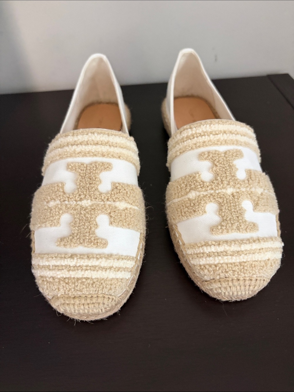 Tory Burch Double T espadrilles Natural Light Alabaster Jacquard Sz 5 NEW - Picture 5 of 13